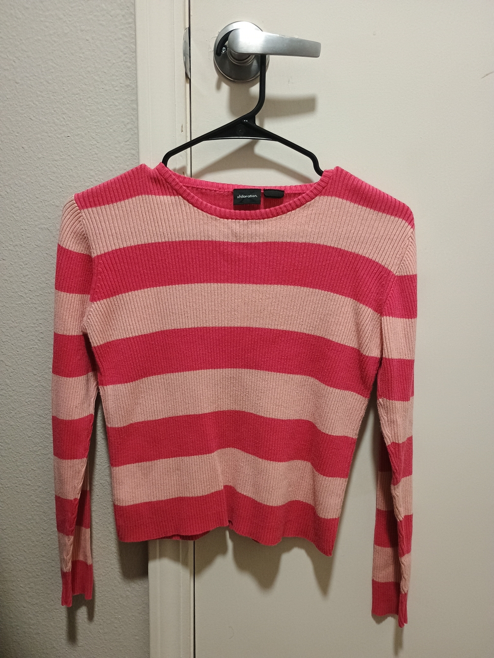 Xhilaration Vintage Pink Striped Ribbed Knit Top